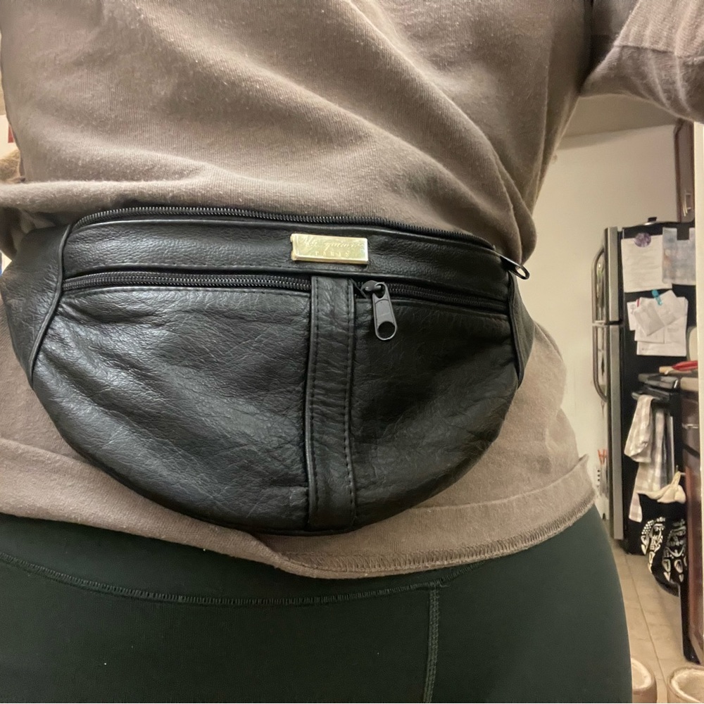 Black leather fanny pack